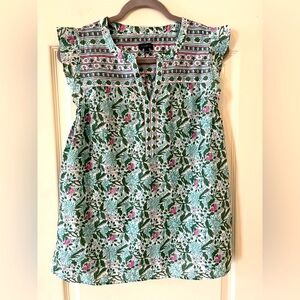 Talbot’s Cotton Ruffle Cap Sleeve Blouse, Floral (Runs small) Women’s Size L